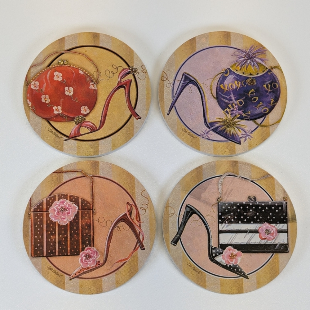 Fashion Heel & Bag Coasters Set of 4 Designed by Deb Collins - Terracotta & Cork